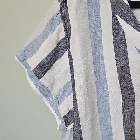 Lucky Brand Linen Blend Oversized Blue and White Striped Tie Front Shirt XL - Picture 4 of 8